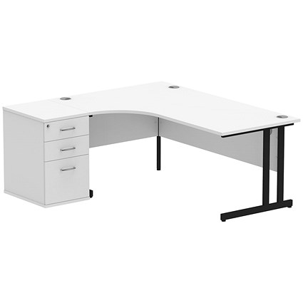 Impulse 1800mm Corner Desk with 600mm Desk High Pedestal, Left Hand, Black Cantilever Leg, White Impulse 1800mm Corner Desk with 600mm Desk High Pedestal, Left Hand, Black Cantilever Leg, White