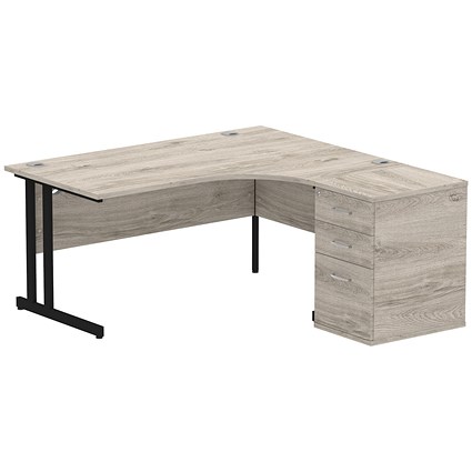 Impulse 1600mm Corner Desk with 600mm Desk High Pedestal, Right Hand, Black Cantilever Leg, Grey Oak Impulse 1600mm Corner Desk with 600mm Desk High Pedestal, Right Hand, Black Cantilever Leg, Grey Oak