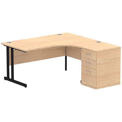 Impulse 1600mm Corner Desk with 600mm Desk High Pedestal, Right Hand, Black Cantilever Leg, Maple