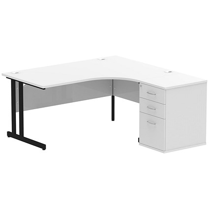 Impulse 1600mm Corner Desk with 600mm Desk High Pedestal, Right Hand, Black Cantilever Leg, Beech
