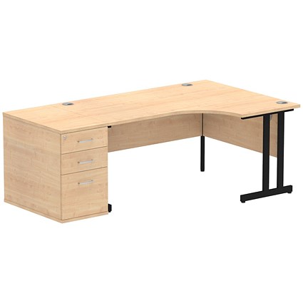 Impulse 1600mm Corner Desk with 800mm Desk High Pedestal, Right Hand, Black Cantilever Leg, Maple