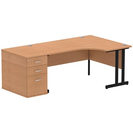 Impulse 1600mm Corner Desk with 800mm Desk High Pedestal, Right Hand, Black Cantilever Leg, Oak