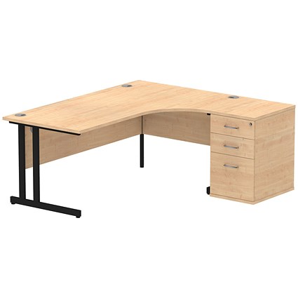 Impulse 1800mm Corner Desk with 600mm Desk High Pedestal, Right Hand, Black Cantilever Leg, Maple