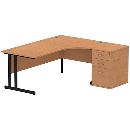 Impulse 1800mm Corner Desk with 600mm Desk High Pedestal, Right Hand, Black Cantilever Leg, Oak Impulse 1800mm Corner Desk with 600mm Desk High Pedestal, Right Hand, Black Cantilever Leg, Oak