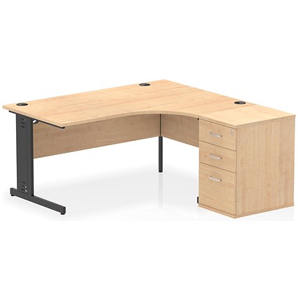 Impulse 1600mm Corner Desk, Right Hand, Black Cable Managed Leg, Maple, With 600mm Deep Desk High Pedestal Impulse 1600mm Corner Desk, Right Hand, Black Cable Managed Leg, Maple, With 600mm Deep Desk High Pedestal