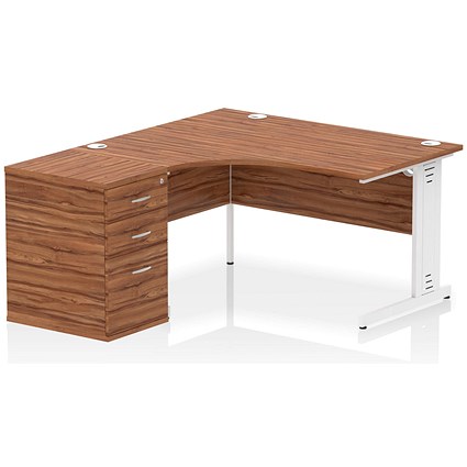 Impulse 1400mm Corner Desk with 600mm Desk High Pedestal, Left Hand, White Cable Managed Leg, Walnut Impulse 1400mm Corner Desk with 600mm Desk High Pedestal, Left Hand, White Cable Managed Leg, Walnut
