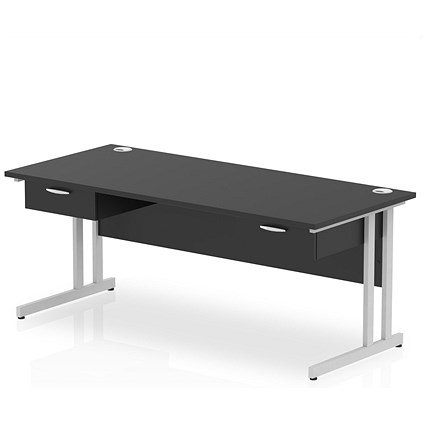 Impulse 1800mm Rectangular Desk with 2 attached Pedestals, Silver Cantilever Leg, Black