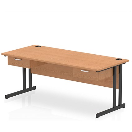 Impulse 1800mm Rectangular Desk with 2 attached Pedestals, Black Cantilever Leg, Oak