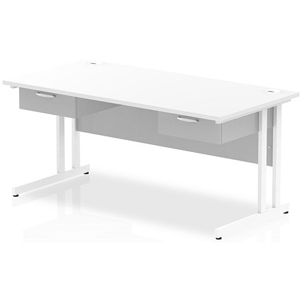 Impulse 1600mm Rectangular Desk with 2 attached Pedestals, White Cantilever Leg, White