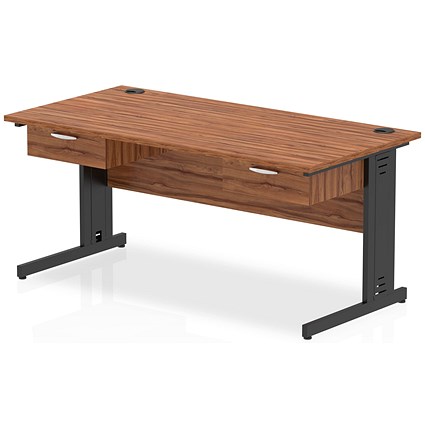 Impulse 1600mm Rectangular Desk with 2 attached Pedestals, Black Cable Managed Leg, Walnut