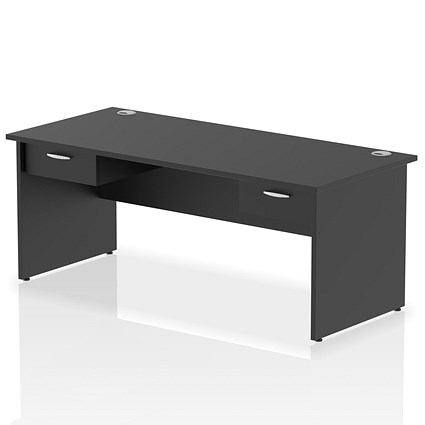 Impulse 1800mm Rectangular Desk with 2 attached Pedestals, Panel End Leg, Black Impulse 1800mm Rectangular Desk with 2 attached Pedestals, Panel End Leg, Black
