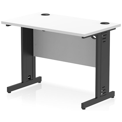 Impulse 1000mm Slim Rectangular Desk, Black Cable Managed Leg, White Impulse 1000mm Slim Rectangular Desk, Black Cable Managed Leg, White
