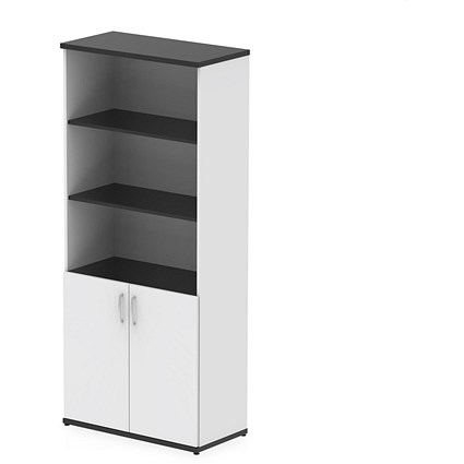 Impulse Two-Tone Extra Tall Open Shelves Cupboard, 3 Shelves, 2000mm High, White and Black