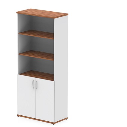 Impulse Two-Tone Extra Tall Open Shelves Cupboard, 3 Shelves, 2000mm High, White and Walnut