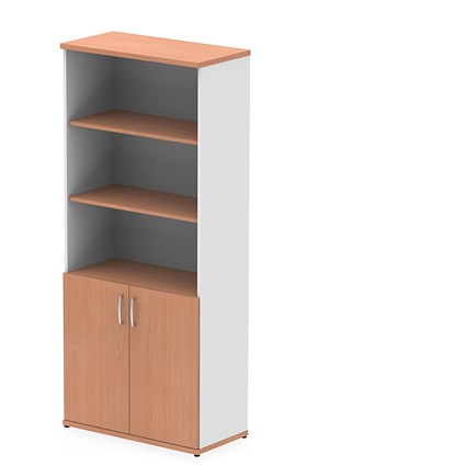 Impulse Two-Tone Extra Tall Open Shelves Cupboard, 3 Shelves, 2000mm High, Beech and White