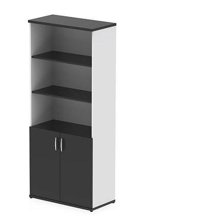 Impulse Two-Tone Extra Tall Open Shelves Cupboard, 3 Shelves, 2000mm High, Black and White