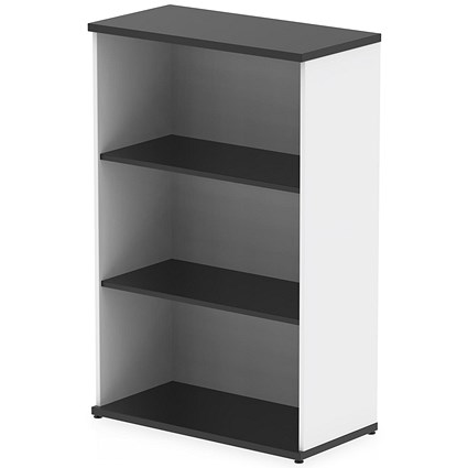 Impulse Two-Tone Medium Bookcase, 2 Shelves, 1200mm High, Black and White Impulse Two-Tone Medium Bookcase, 2 Shelves, 1200mm High, Black and White