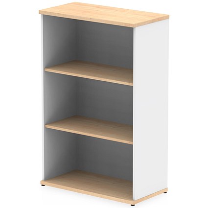Impulse Two-Tone Medium Bookcase, 2 Shelves, 1200mm High, Maple and White