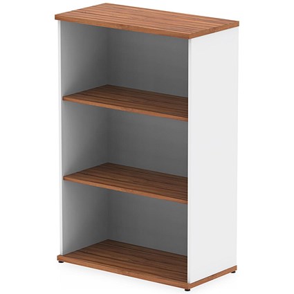 Impulse Two-Tone Medium Bookcase, 2 Shelves, 1200mm High, Walnut and White Impulse Two-Tone Medium Bookcase, 2 Shelves, 1200mm High, Walnut and White