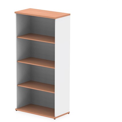 Impulse Two-Tone Tall Bookcase, 3 Shelves, 1600mm High, Beech and White Impulse Two-Tone Tall Bookcase, 3 Shelves, 1600mm High, Beech and White