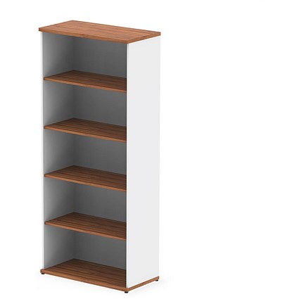Impulse Two-Tone Extra Tall Bookcase, 4 Shelves, 2000mm High, Walnut and White Impulse Two-Tone Extra Tall Bookcase, 4 Shelves, 2000mm High, Walnut and White
