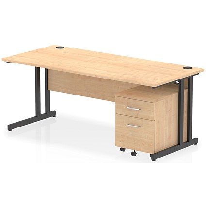 Impulse 1800mm Rectangular Desk, Black Cantilever Leg, Maple, With 2 Drawer Mobile Pedestal Impulse 1800mm Rectangular Desk, Black Cantilever Leg, Maple, With 2 Drawer Mobile Pedestal
