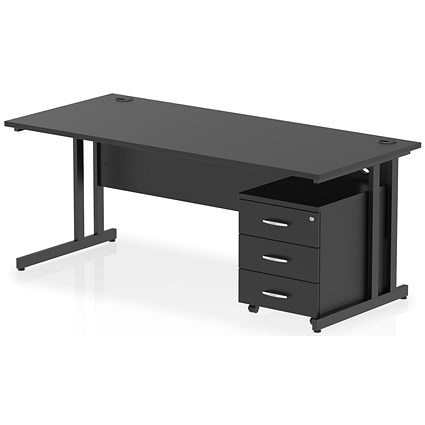 Impulse 1800mm Rectangular Desk, Black Cantilever Leg, Black, With 3 Drawer Mobile Pedestal Impulse 1800mm Rectangular Desk, Black Cantilever Leg, Black, With 3 Drawer Mobile Pedestal