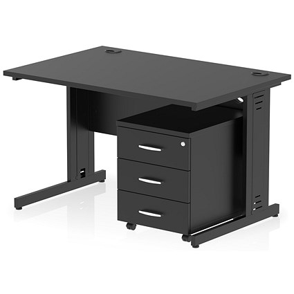 Impulse 1200mm Rectangular Desk, Black Cable Managed Leg, Black, With 3 Drawer Mobile Pedestal Impulse 1200mm Rectangular Desk, Black Cable Managed Leg, Black, With 3 Drawer Mobile Pedestal
