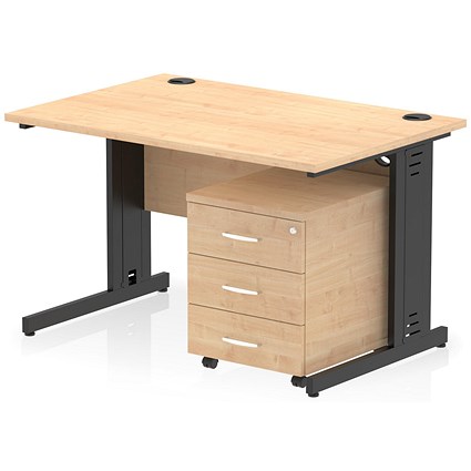 Impulse 1200mm Rectangular Desk, Black Cable Managed Leg, Maple, With 3 Drawer Mobile Pedestal Impulse 1200mm Rectangular Desk, Black Cable Managed Leg, Maple, With 3 Drawer Mobile Pedestal