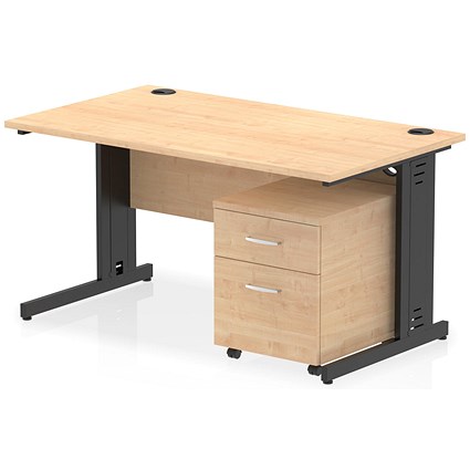 Impulse 1400mm Rectangular Desk, Black Cable Managed Leg, Maple, With 2 Drawer Mobile Pedestal Impulse 1400mm Rectangular Desk, Black Cable Managed Leg, Maple, With 2 Drawer Mobile Pedestal