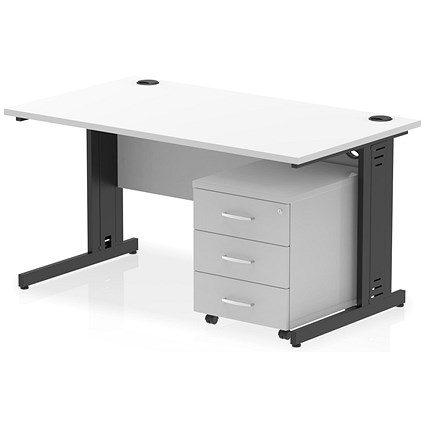 Impulse 1400mm Rectangular Desk, Black Cable Managed Leg, White, With 3 Drawer Mobile Pedestal Impulse 1400mm Rectangular Desk, Black Cable Managed Leg, White, With 3 Drawer Mobile Pedestal