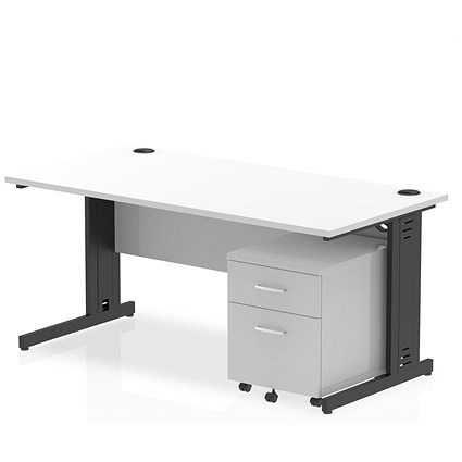 Impulse 1600mm Rectangular Desk, Black Cable Managed Leg, White, With 2 Drawer Mobile Pedestal Impulse 1600mm Rectangular Desk, Black Cable Managed Leg, White, With 2 Drawer Mobile Pedestal