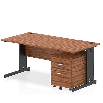 Impulse 1600mm Rectangular Desk, Black Cable Managed Leg, Walnut, With 2 Drawer Mobile Pedestal Impulse 1600mm Rectangular Desk, Black Cable Managed Leg, Walnut, With 2 Drawer Mobile Pedestal