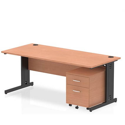 Impulse 1800mm Rectangular Desk, Black Cable Managed Leg, Beech, With 2 Drawer Mobile Pedestal Impulse 1800mm Rectangular Desk, Black Cable Managed Leg, Beech, With 2 Drawer Mobile Pedestal