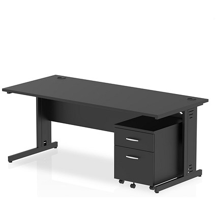 Impulse 1800mm Rectangular Desk, Black Cable Managed Leg, Black, With 2 Drawer Mobile Pedestal Impulse 1800mm Rectangular Desk, Black Cable Managed Leg, Black, With 2 Drawer Mobile Pedestal