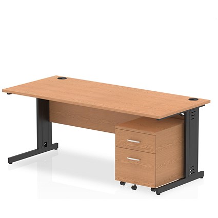 Impulse 1800mm Rectangular Desk, Black Cable Managed Leg, Oak, With 2 Drawer Mobile Pedestal Impulse 1800mm Rectangular Desk, Black Cable Managed Leg, Oak, With 2 Drawer Mobile Pedestal