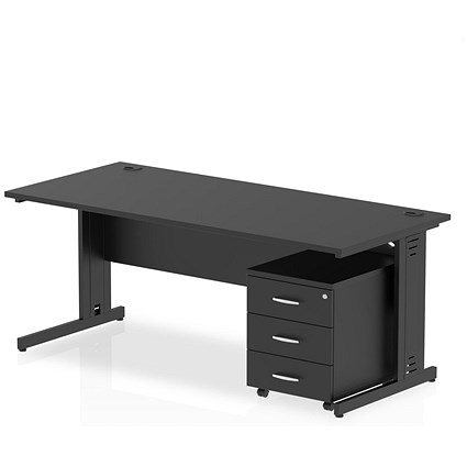 Impulse 1800mm Rectangular Desk, Black Cable Managed Leg, Black, With 3 Drawer Mobile Pedestal Impulse 1800mm Rectangular Desk, Black Cable Managed Leg, Black, With 3 Drawer Mobile Pedestal