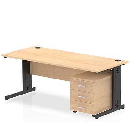 Impulse 1800mm Rectangular Desk, Black Cable Managed Leg, Maple, With 3 Drawer Mobile Pedestal Impulse 1800mm Rectangular Desk, Black Cable Managed Leg, Maple, With 3 Drawer Mobile Pedestal