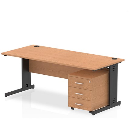Impulse 1800mm Rectangular Desk, Black Cable Managed Leg, Oak, With 3 Drawer Mobile Pedestal Impulse 1800mm Rectangular Desk, Black Cable Managed Leg, Oak, With 3 Drawer Mobile Pedestal