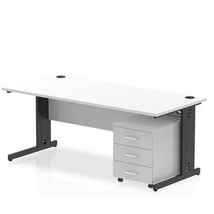 Impulse 1800mm Rectangular Desk, Black Cable Managed Leg, White, With 3 Drawer Mobile Pedestal Impulse 1800mm Rectangular Desk, Black Cable Managed Leg, White, With 3 Drawer Mobile Pedestal
