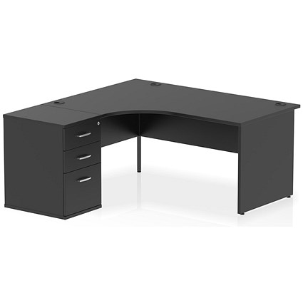 Impulse 1600mm Corner Desk with 600mm Desk High Pedestal, Left Hand, Panel End Leg, Black Impulse 1600mm Corner Desk with 600mm Desk High Pedestal, Left Hand, Panel End Leg, Black