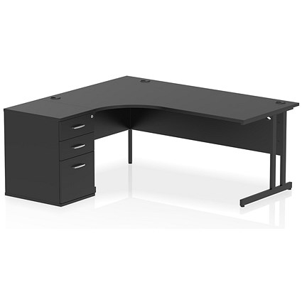 Impulse 1800mm Corner Desk with 600mm Desk High Pedestal, Left Hand, Black Cantilever Leg, Black Impulse 1800mm Corner Desk with 600mm Desk High Pedestal, Left Hand, Black Cantilever Leg, Black