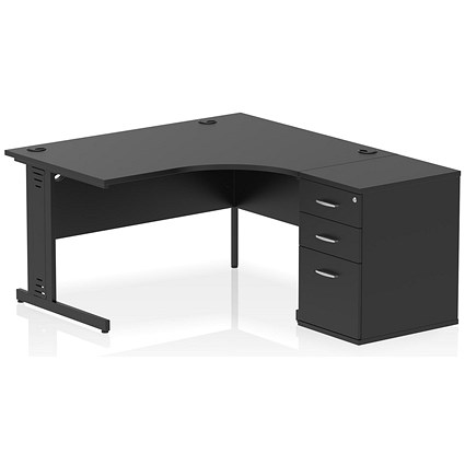 Impulse 1400mm Corner Desk with 600mm Desk High Pedestal, Right Hand, Black Cable Managed Leg, Black Impulse 1400mm Corner Desk with 600mm Desk High Pedestal, Right Hand, Black Cable Managed Leg, Black