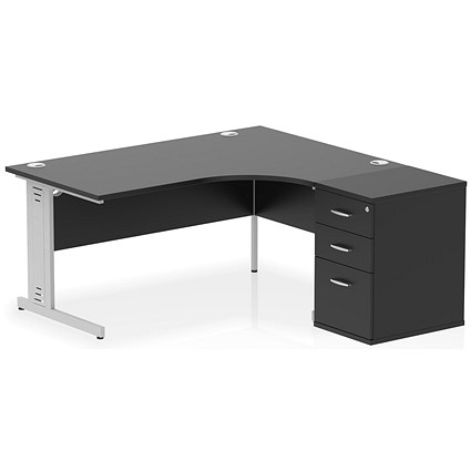 Impulse 1600mm Corner Desk, Right Hand, Silver Cable Managed Leg, Black, With 600mm Desk High Pedestal Impulse 1600mm Corner Desk, Right Hand, Silver Cable Managed Leg, Black, With 600mm Desk High Pedestal