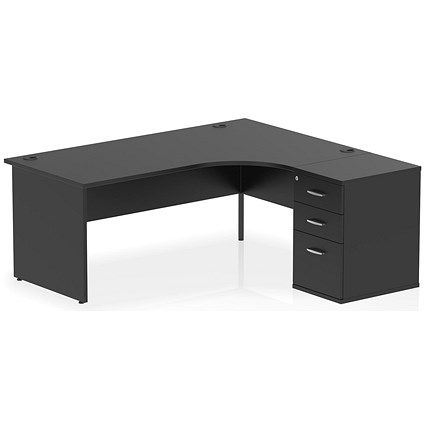 Impulse 1800mm Corner Desk with 600mm Desk High Pedestal, Right Hand, Panel End Leg, Black Impulse 1800mm Corner Desk with 600mm Desk High Pedestal, Right Hand, Panel End Leg, Black