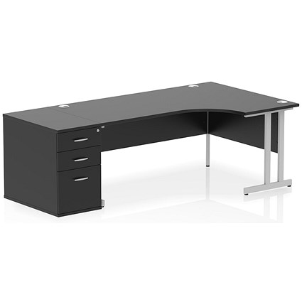 Impulse 1800mm Corner Desk with 800mm Desk High Pedestal, Right Hand, Silver Cantilever Leg, Black Impulse 1800mm Corner Desk with 800mm Desk High Pedestal, Right Hand, Silver Cantilever Leg, Black
