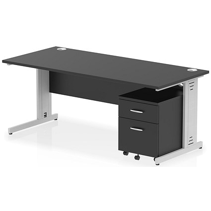 Impulse 1800mm Rectangular Desk, Silver Cable Managed Leg, Black, With 2 Drawer Mobile Pedestal Impulse 1800mm Rectangular Desk, Silver Cable Managed Leg, Black, With 2 Drawer Mobile Pedestal