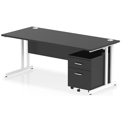Impulse 1800mm Rectangular Desk, White Cantilever Leg, Black, With 2 Drawer Mobile Pedestal Impulse 1800mm Rectangular Desk, White Cantilever Leg, Black, With 2 Drawer Mobile Pedestal