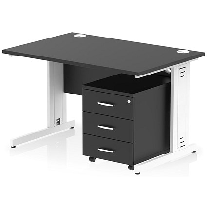 Impulse 1200mm Rectangular Desk, White Cable Managed Leg, Black, With 3 Drawer Mobile Pedestal Impulse 1200mm Rectangular Desk, White Cable Managed Leg, Black, With 3 Drawer Mobile Pedestal