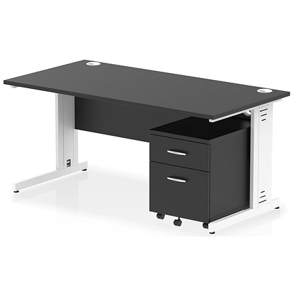 Impulse 1600mm Rectangular Desk, White Cable Managed Leg, Black, With 2 Drawer Mobile Pedestal Impulse 1600mm Rectangular Desk, White Cable Managed Leg, Black, With 2 Drawer Mobile Pedestal